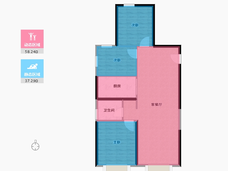 新疆维吾尔自治区-乌鲁木齐市-绿城·理想之城-86.88-户型库-动静分区