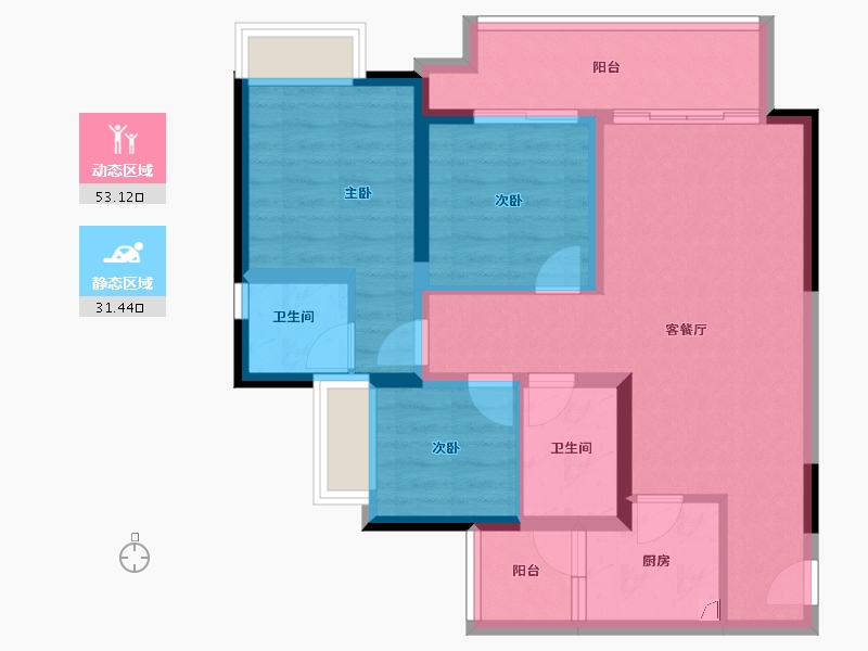 重庆-重庆市-荣昌金科棠悦府-74.42-户型库-动静分区