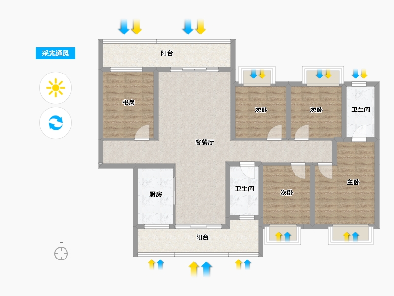 湖南省-怀化市-恒辉今典佳苑-120.92-户型库-采光通风