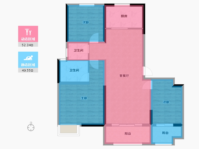 河南省-安阳市-建业凤凰城北岸-90.86-户型库-动静分区