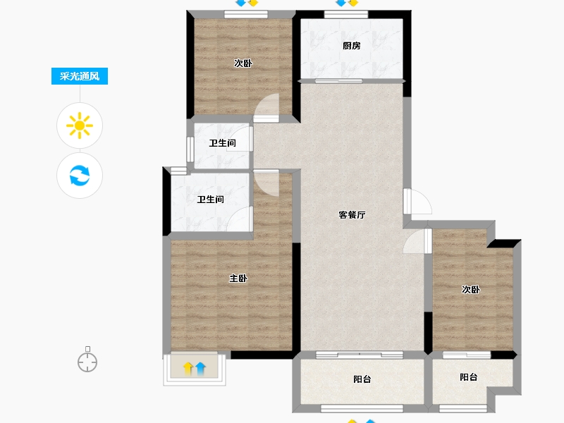 河南省-安阳市-建业凤凰城北岸-90.86-户型库-采光通风