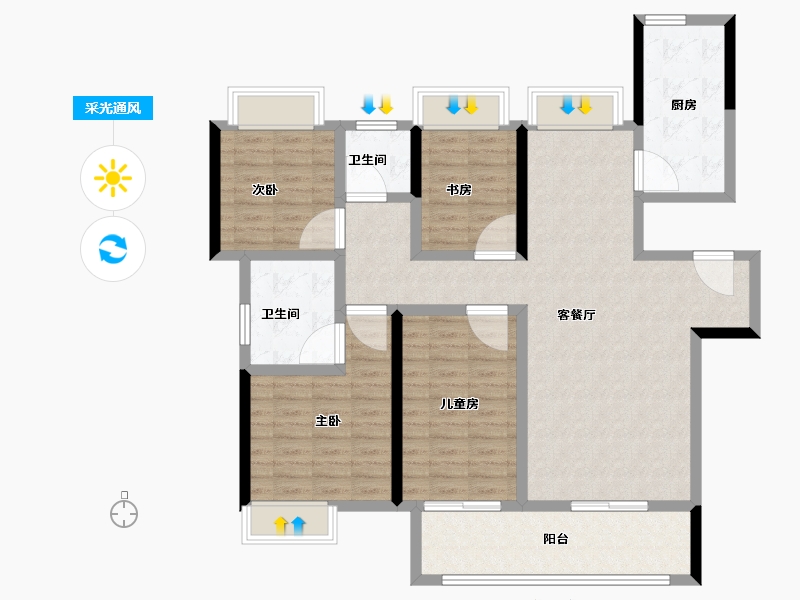 湖北省-鄂州市-融创澜岸大观-114.40-户型库-采光通风