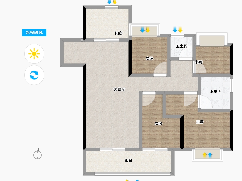 湖北省-鄂州市-鄂州吾悦广场-108.00-户型库-采光通风