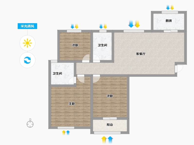 河南省-安阳市-旺龙荣盛华府-102.00-户型库-采光通风