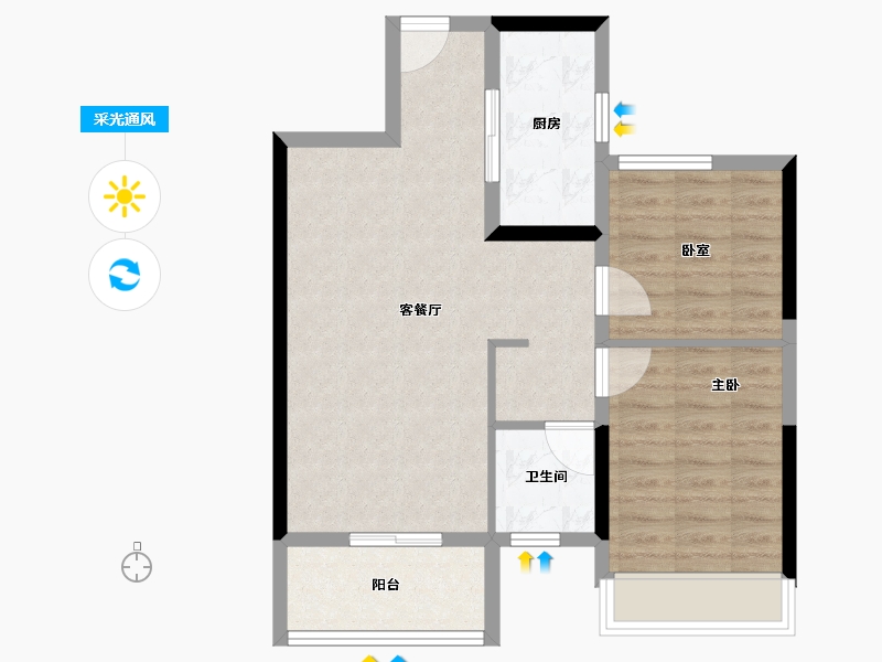 湖北省-鄂州市-融创澜岸大观-66.40-户型库-采光通风