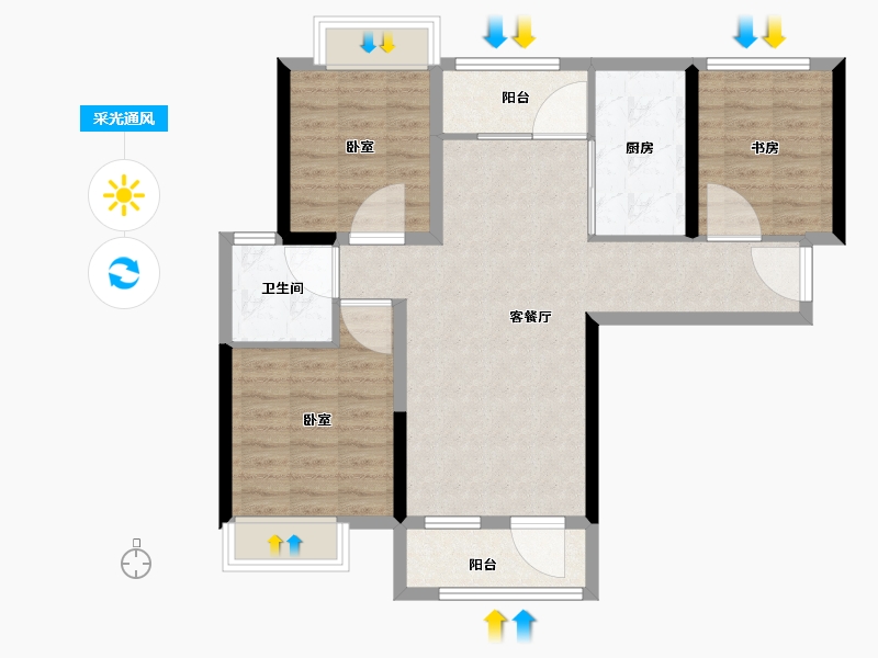 湖北省-鄂州市-紫菱东岸-81.60-户型库-采光通风