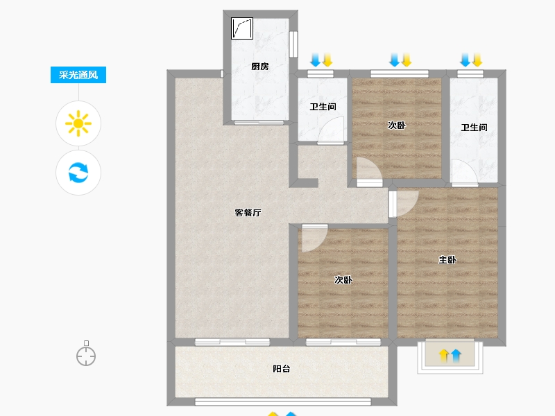 山西省-忻州市-荣盛秀容府-85.89-户型库-采光通风