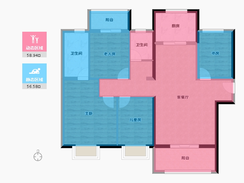 陕西省-渭南市-渭南万科城-103.44-户型库-动静分区