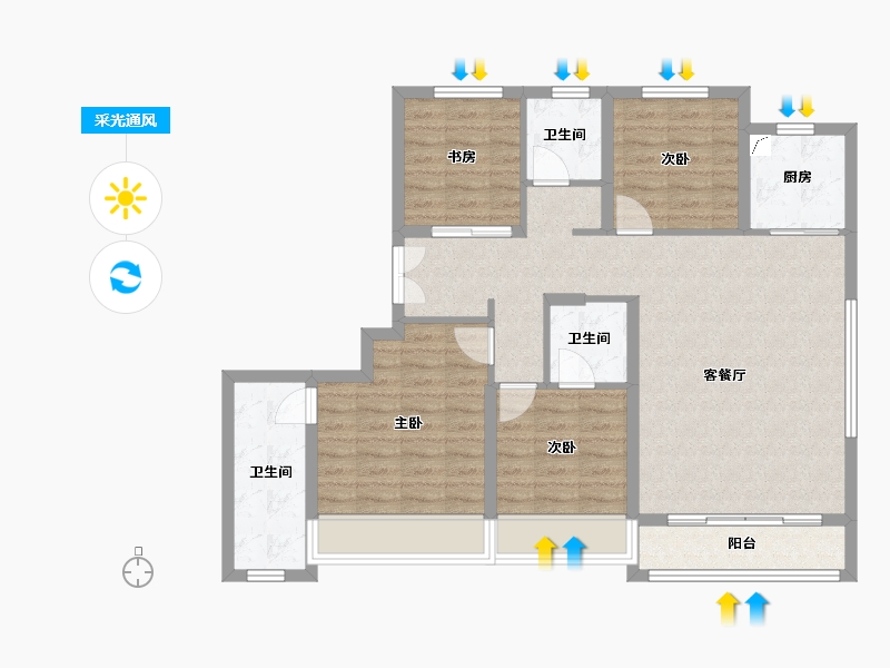 河北省-唐山市-东华·滨湖壹号院-95.94-户型库-采光通风