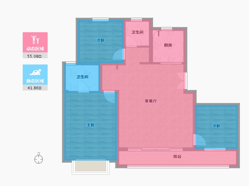 河北省-唐山市-东华·滨湖壹号院-86.63-户型库-动静分区