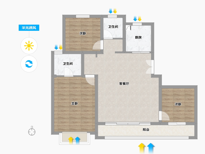 河北省-唐山市-东华·滨湖壹号院-86.63-户型库-采光通风