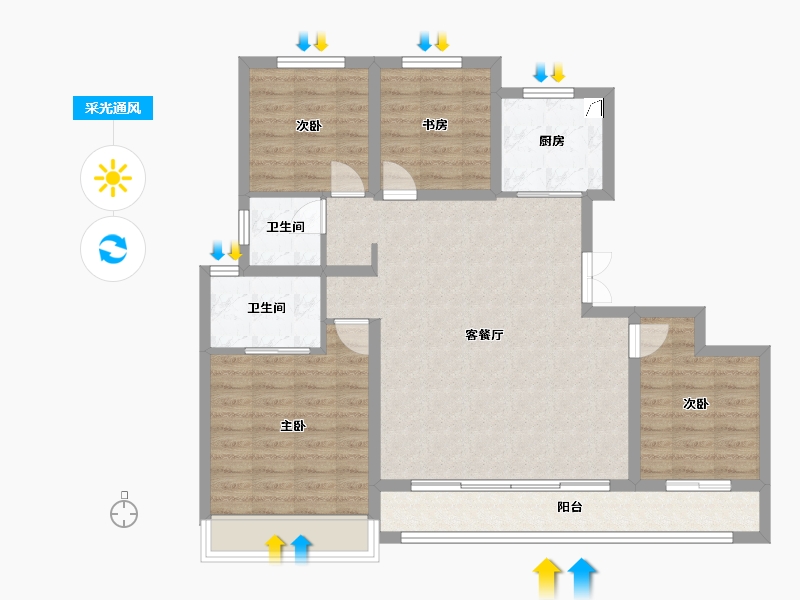 河北省-唐山市-东华·滨湖壹号院-98.82-户型库-采光通风