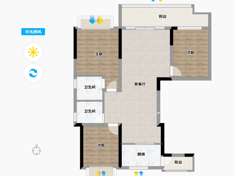 贵州省-毕节市-颐高广场颐高华庭-90.63-户型库-采光通风