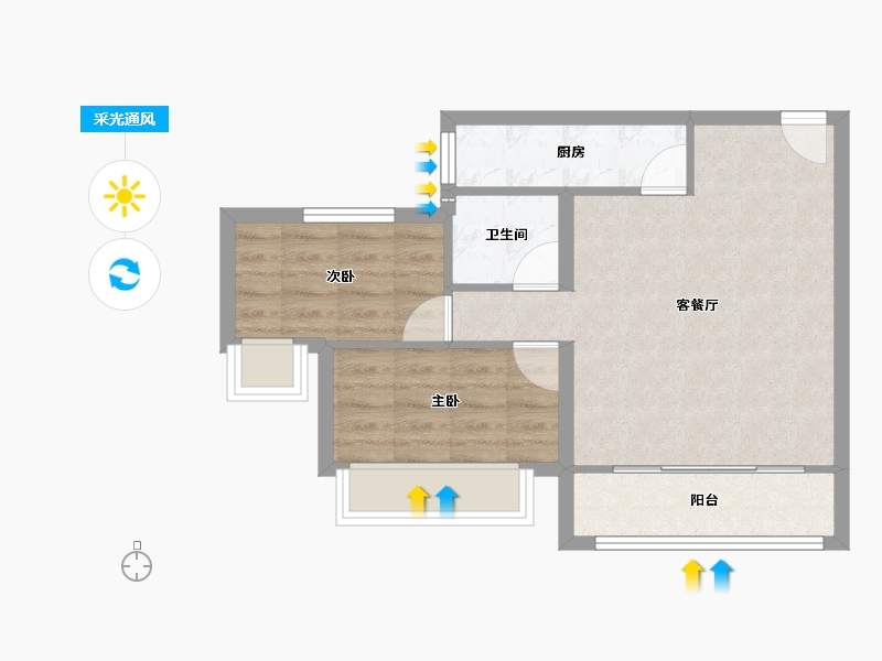 海南省-海口市-菏建海景湾-53.60-户型库-采光通风