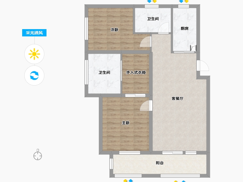 河北省-廊坊市-水岸香园-86.40-户型库-采光通风