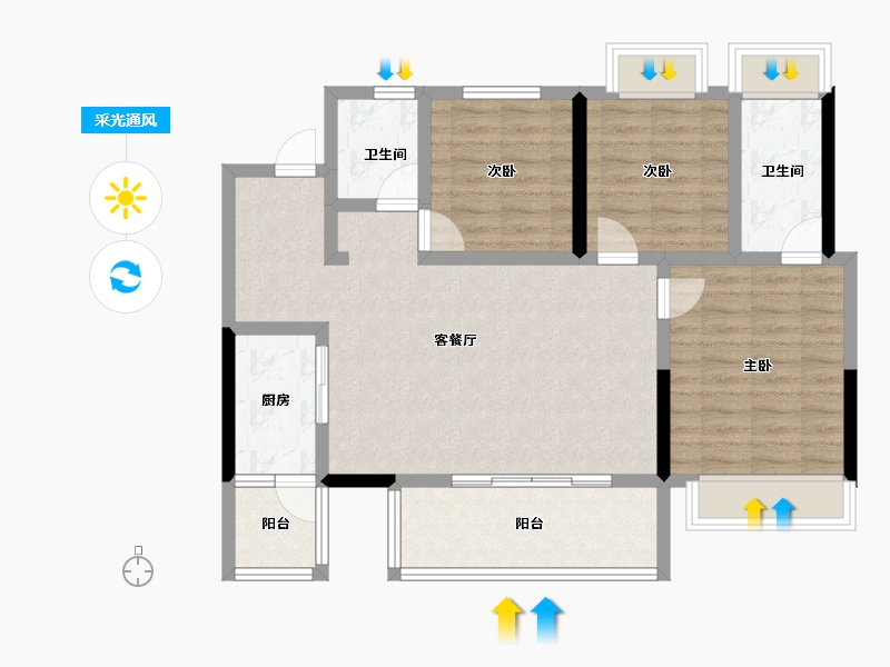 四川省-遂宁市-嘉信虹悦湾-86.77-户型库-采光通风