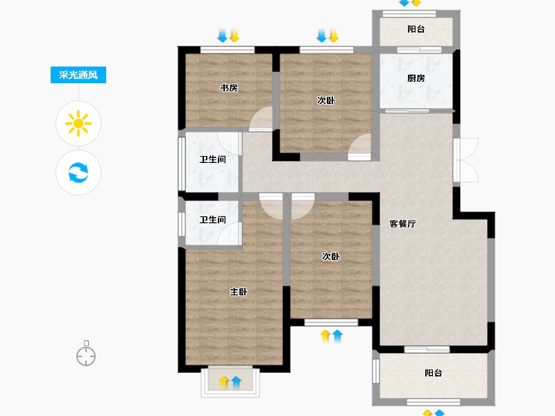 陕西省-宝鸡市-江河·凯旋城-94.76-户型库-采光通风