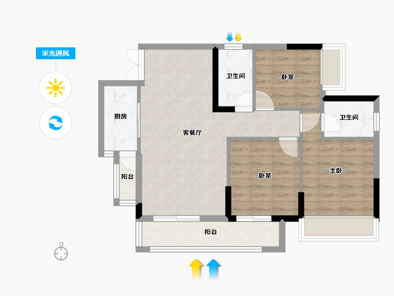 四川省-广安市-加德·爱众江景-74.47-户型库-采光通风