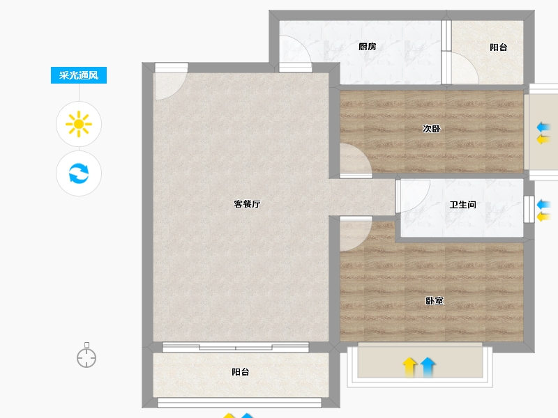 海南省-海口市-菏建海景湾-66.40-户型库-采光通风