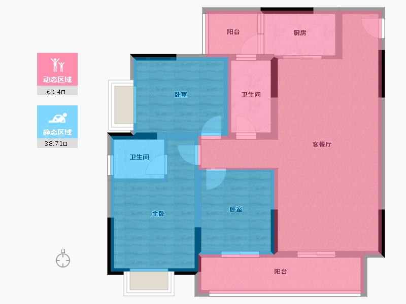 贵州省-遵义市-云鼎华庭-90.46-户型库-动静分区