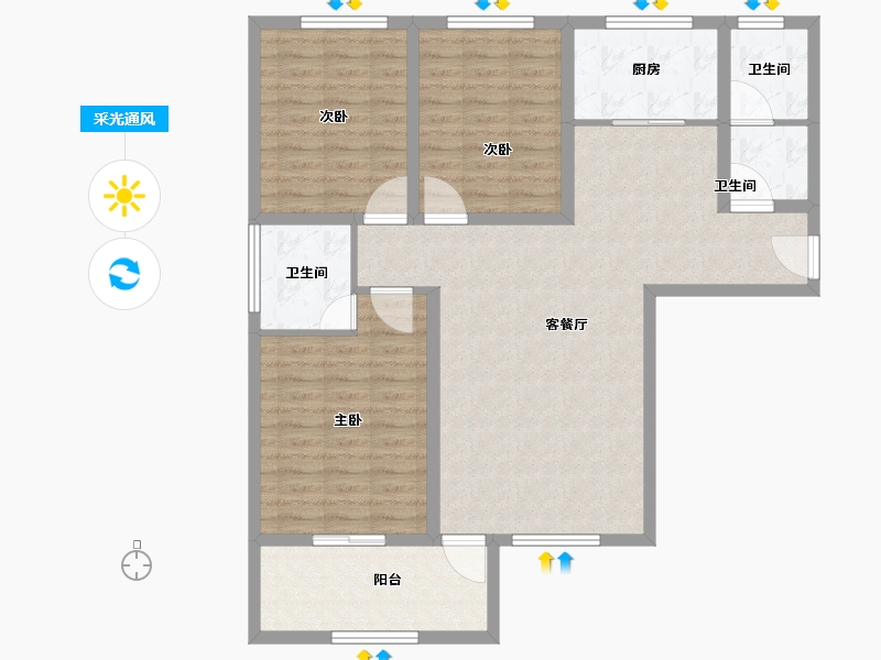 陕西省-宝鸡市-江河·凯旋城-103.68-户型库-采光通风