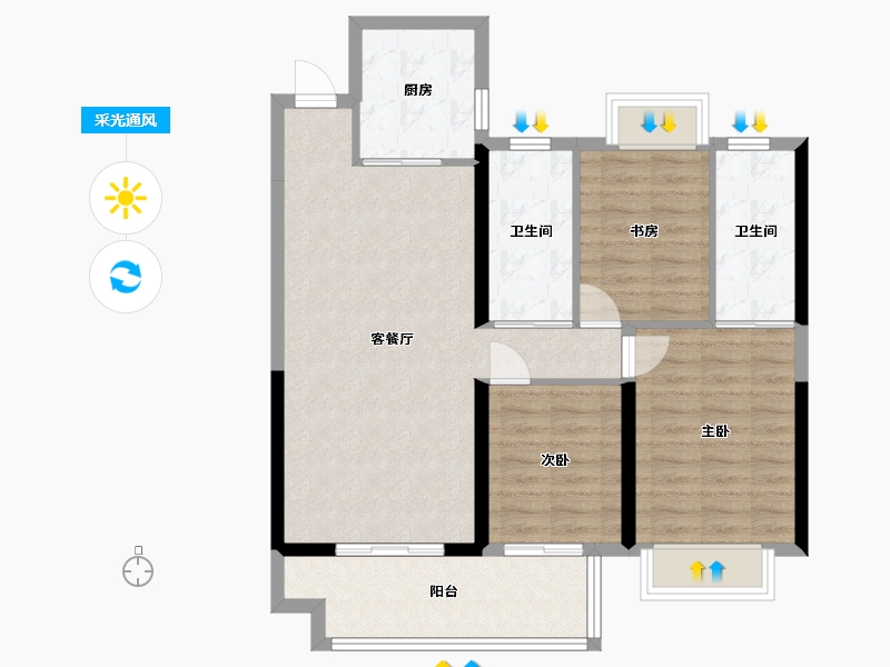 湖北省-荆州市-荆江之星-86.00-户型库-采光通风