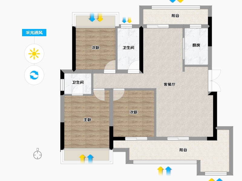 四川省-广安市-加德·爱众江景-88.85-户型库-采光通风