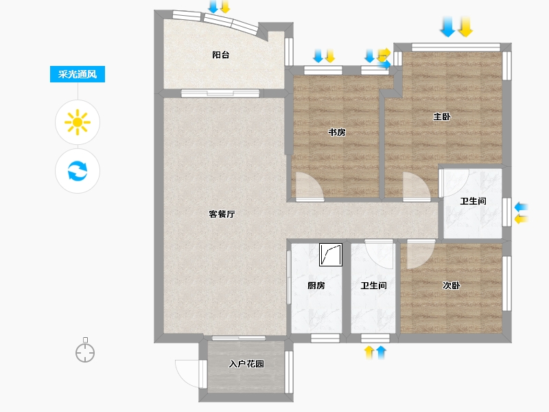 广东省-惠州市-凯悦春天-74.00-户型库-采光通风