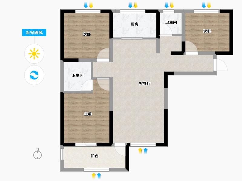 陕西省-宝鸡市-江河·凯旋城-87.14-户型库-采光通风