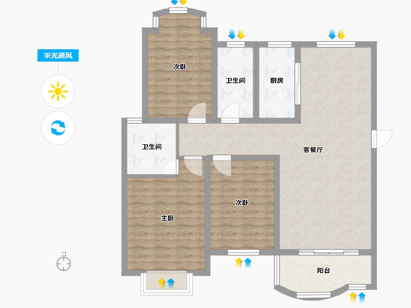 山西省-运城市-滨湖一号-106.78-户型库-采光通风