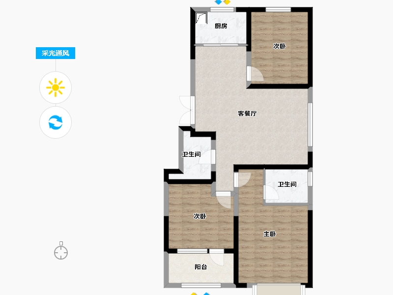 河北省-廊坊市-荣盛水岸花语-88.80-户型库-采光通风