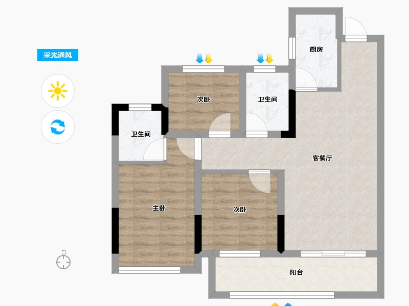 四川省-广安市-和喜·翰林学府-68.25-户型库-采光通风