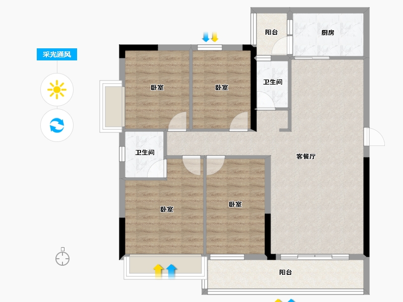 广东省-梅州市-东润华庭-101.45-户型库-采光通风