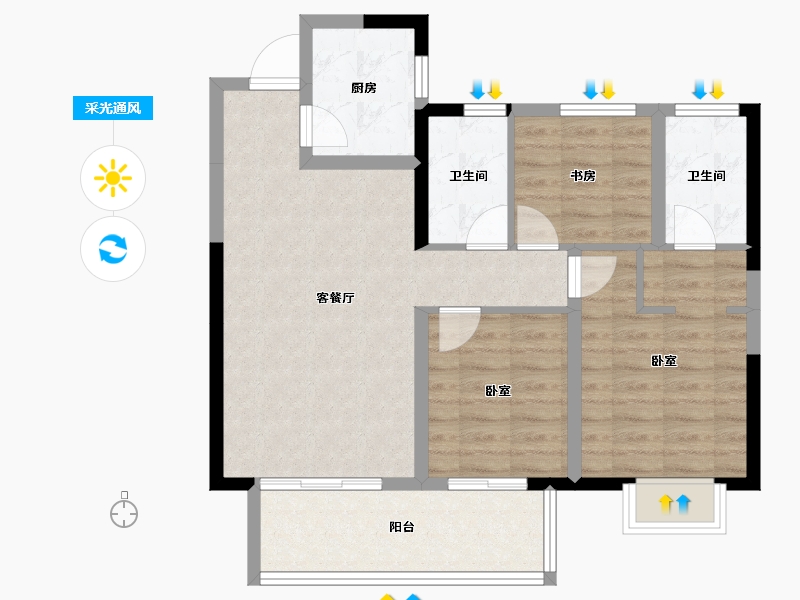 湖南省-株洲市-锦艺锦湘悦-77.35-户型库-采光通风