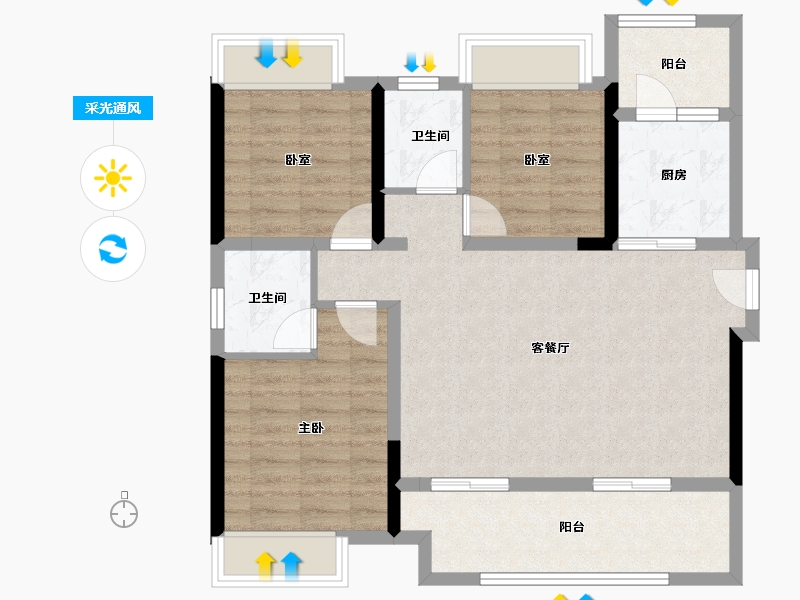 四川省-广安市-帝谷·公园城（悦湖)-85.07-户型库-采光通风