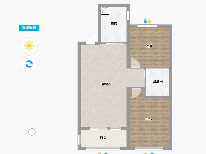 河北省-廊坊市-水岸香园-70.40-户型库-采光通风