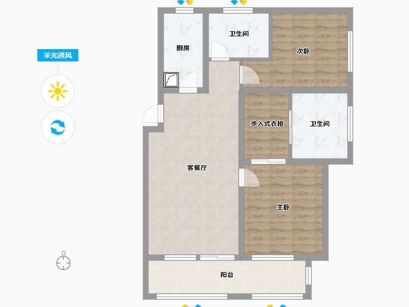 河北省-廊坊市-水岸香园-86.40-户型库-采光通风