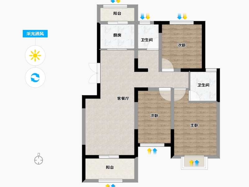 陕西省-宝鸡市-江河·凯旋城-86.33-户型库-采光通风