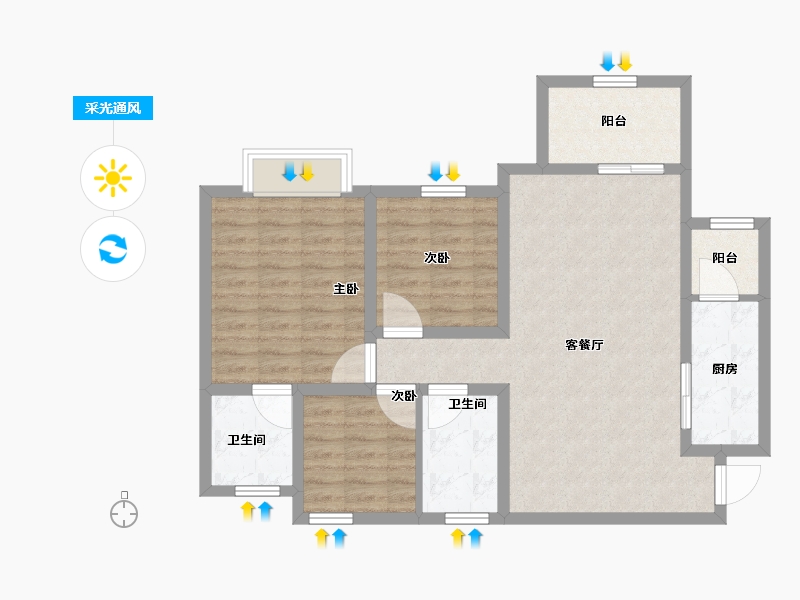 四川省-巴中市-华兴龙湾康城-85.73-户型库-采光通风