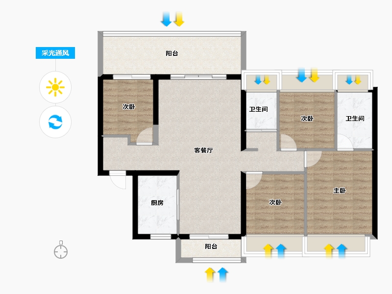 海南省-海口市-碧桂园中央半岛-102.17-户型库-采光通风