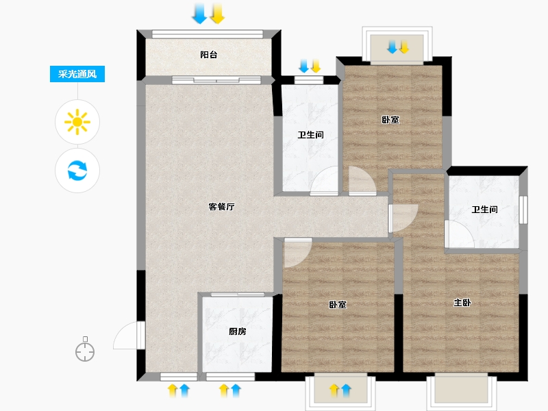 海南省-海口市-景园美麓城-81.35-户型库-采光通风