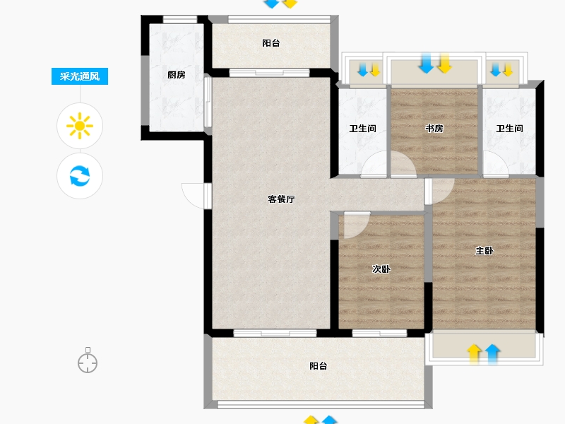 海南省-海口市-碧桂园中央半岛-91.99-户型库-采光通风