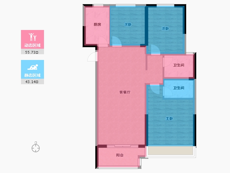 河南省-郑州市-上湖嘉园-88.61-户型库-动静分区