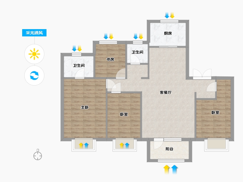 河北省-石家庄市-博锐枫景小区-134.00-户型库-采光通风