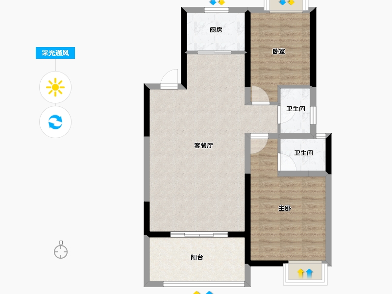 海南省-海口市-卓越盈滨悦府-76.41-户型库-采光通风