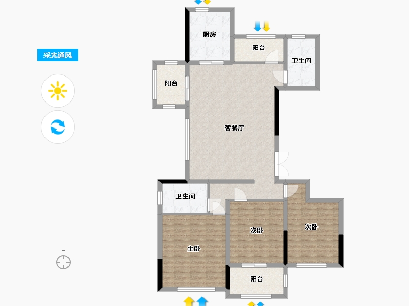 浙江省-台州市-荣远景廷-120.00-户型库-采光通风