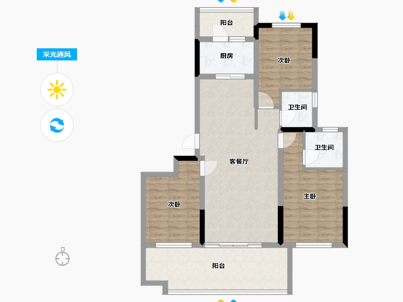 河南省-驻马店市-阳光翡翠院子-94.00-户型库-采光通风