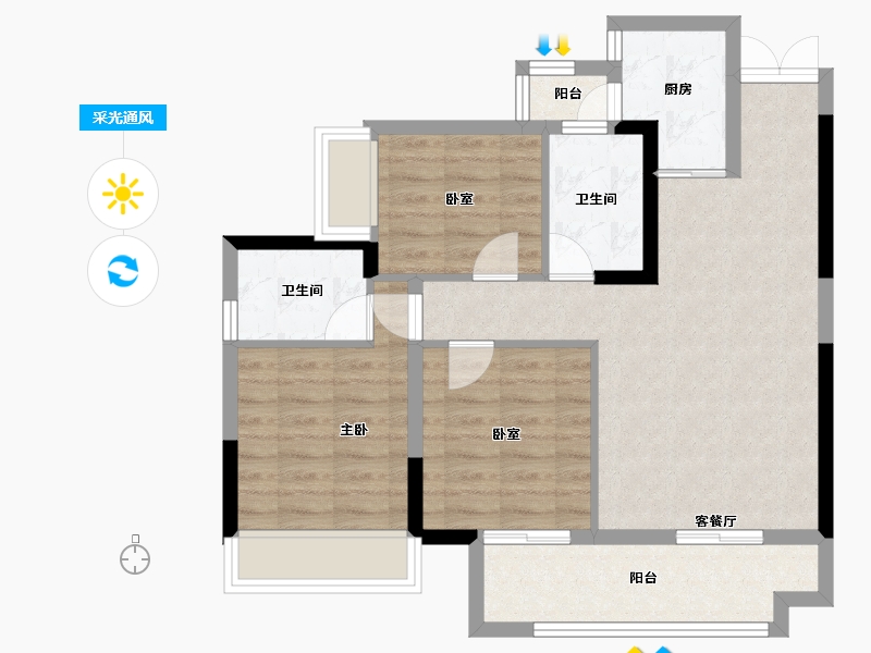 四川省-广安市-加德·爱众江景-74.77-户型库-采光通风