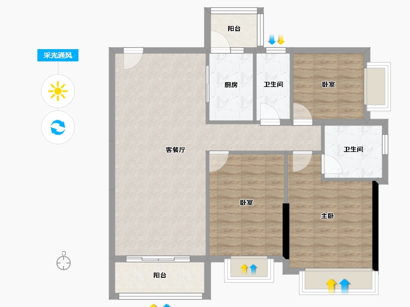 海南省-海口市-海南富力红树湾-90.55-户型库-采光通风