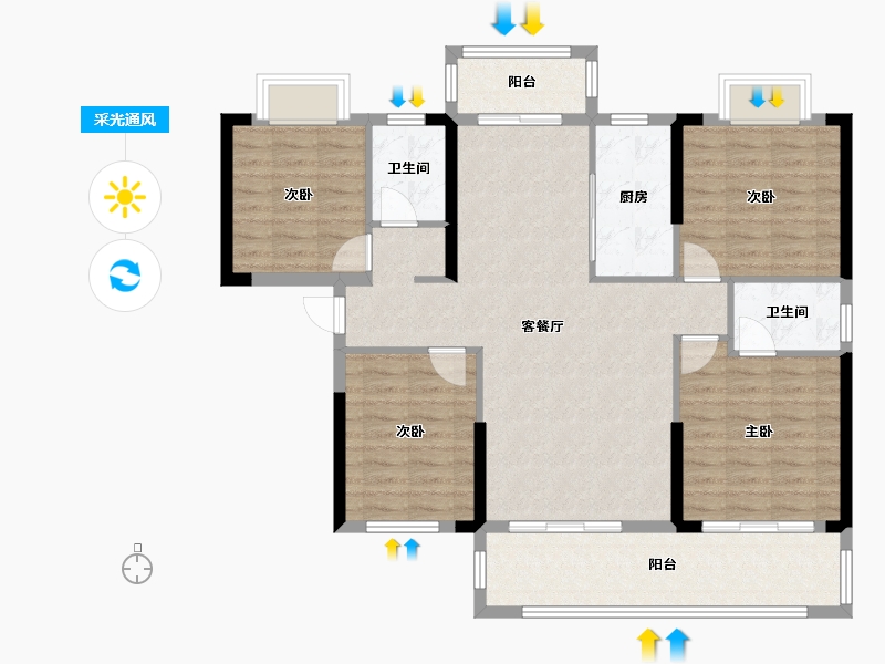 湖北省-孝感市-翡翠名都二期-106.00-户型库-采光通风